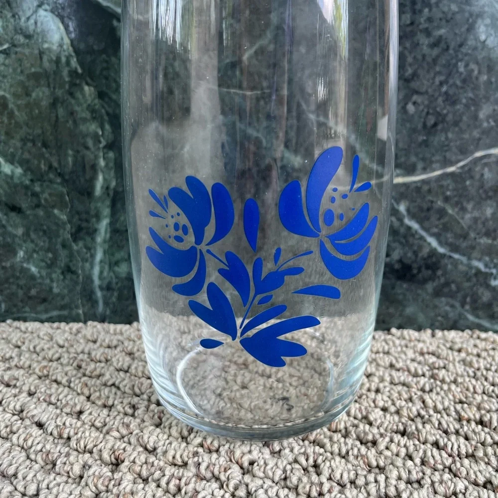 Blue Floral Glass Jar with Cork Lid